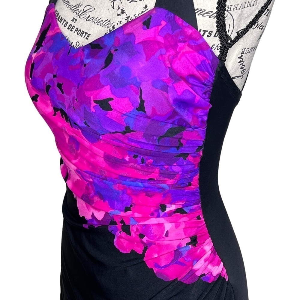 Lands' End Women's Black Pink Purple Floral Print One Piece Athletic Swimsuit 6 - Picture 7 of 15